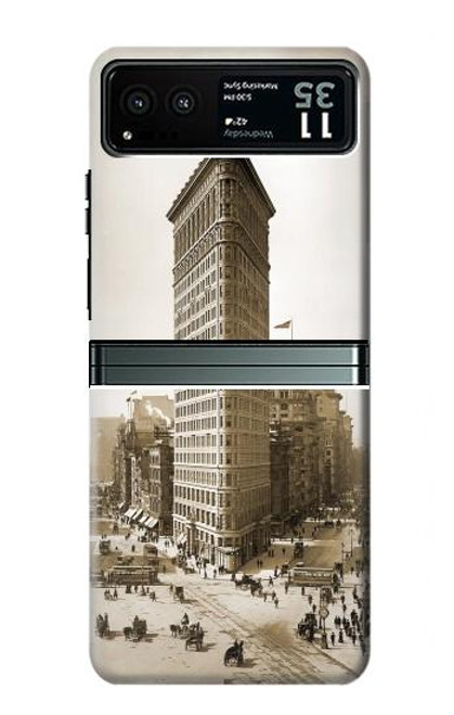 W3046 Old New York Flatiron Building Hard Case and Leather Flip Case For Motorola Razr 40