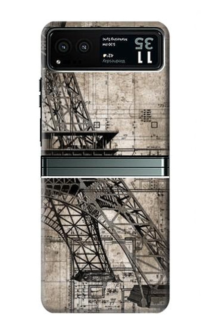 W3416 Eiffel Tower Blueprint Hard Case and Leather Flip Case For Motorola Razr 40