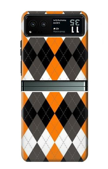 W3421 Black Orange White Argyle Plaid Hard Case and Leather Flip Case For Motorola Razr 40