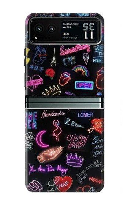 W3433 Vintage Neon Graphic Hard Case and Leather Flip Case For Motorola Razr 40