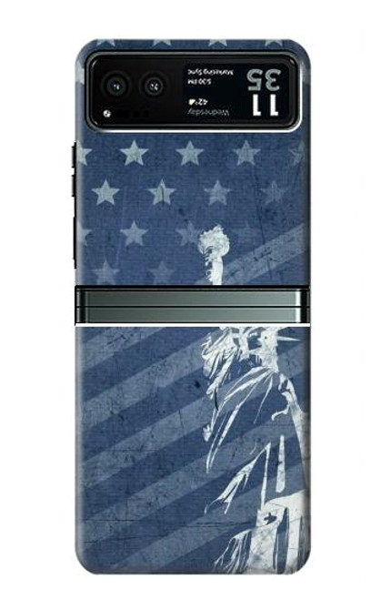 W3450 US Flag Liberty Statue Hard Case and Leather Flip Case For Motorola Razr 40