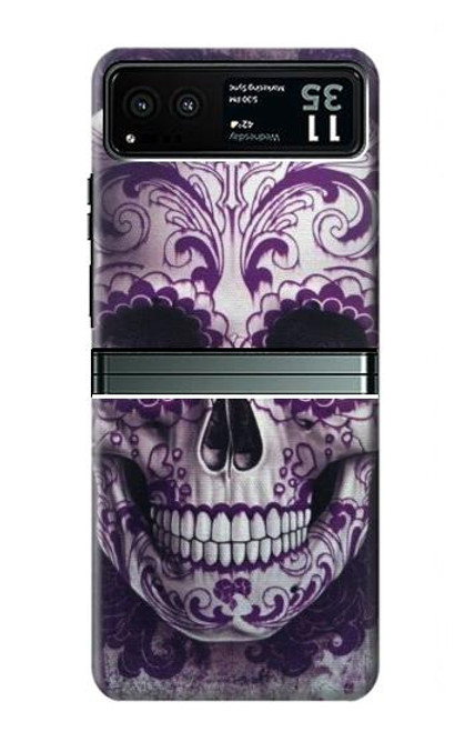 W3582 Purple Sugar Skull Hard Case and Leather Flip Case For Motorola Razr 40