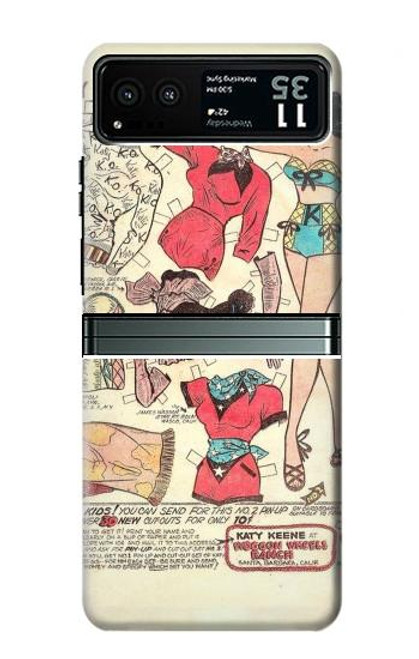 W3820 Vintage Cowgirl Fashion Paper Doll Hard Case and Leather Flip Case For Motorola Razr 40