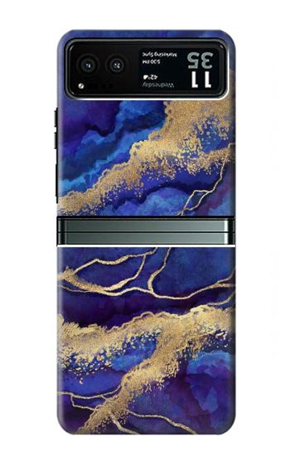 W3906 Navy Blue Purple Marble Hard Case and Leather Flip Case For Motorola Razr 40