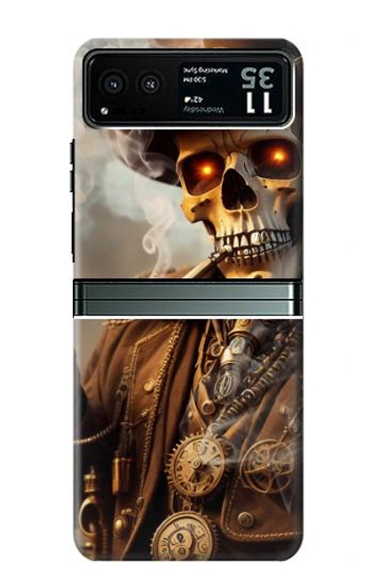 W3949 Steampunk Skull Smoking Hard Case and Leather Flip Case For Motorola Razr 40