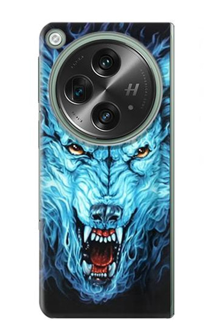 W0752 Blue Fire Grim Wolf Hard Case and Leather Flip Case For OnePlus OPEN