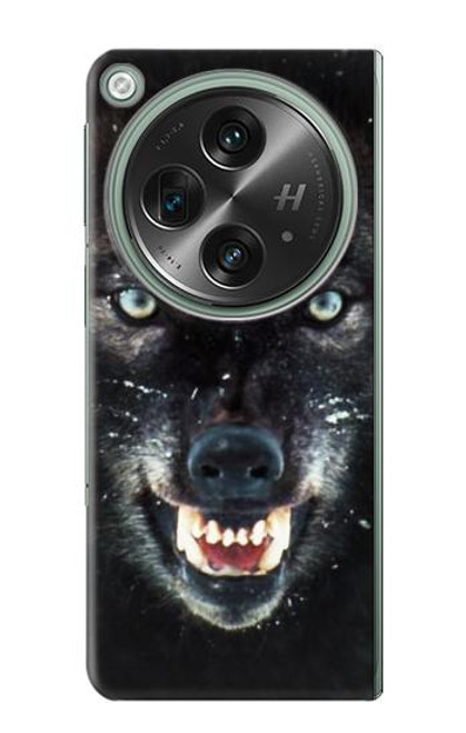 W2823 Black Wolf Blue Eyes Face Hard Case and Leather Flip Case For OnePlus OPEN