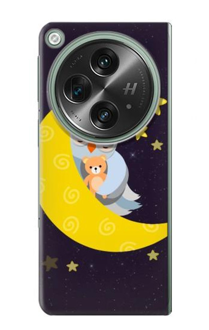 W2849 Cute Sleepy Owl Moon Night Hard Case and Leather Flip Case For OnePlus OPEN