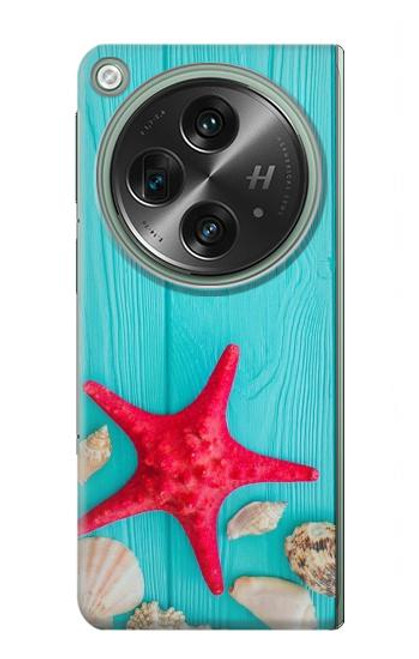 W3428 Aqua Wood Starfish Shell Hard Case and Leather Flip Case For OnePlus OPEN