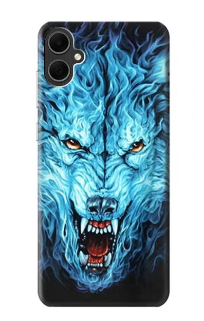 W0752 Blue Fire Grim Wolf Hard Case and Leather Flip Case For Samsung Galaxy A05