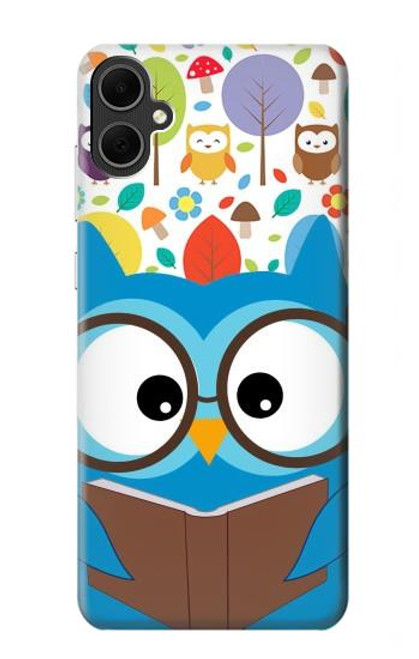 W2521 Cute Nerd Owl Cartoon Hard Case and Leather Flip Case For Samsung Galaxy A05