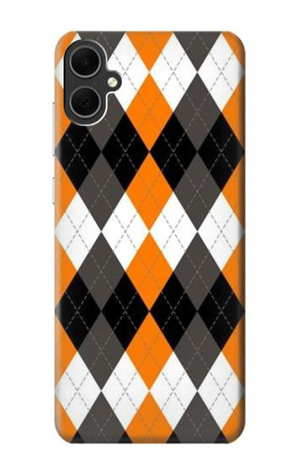 W3421 Black Orange White Argyle Plaid Hard Case and Leather Flip Case For Samsung Galaxy A05