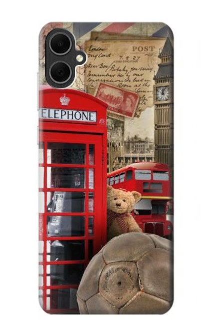 W3856 Vintage London British Hard Case and Leather Flip Case For Samsung Galaxy A05
