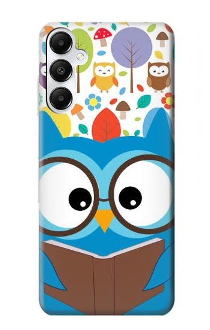 W2521 Cute Nerd Owl Cartoon Hard Case and Leather Flip Case For Samsung Galaxy A05s