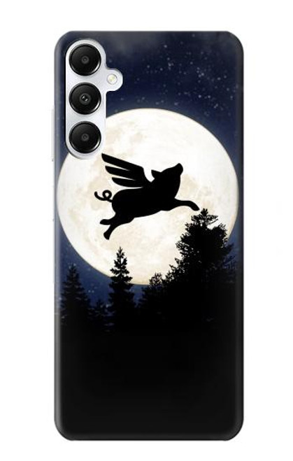 W3289 Flying Pig Full Moon Night Hard Case and Leather Flip Case For Samsung Galaxy A05s