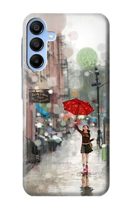 W0108 Girl in The Rain Hard Case and Leather Flip Case For Samsung Galaxy A15 5G