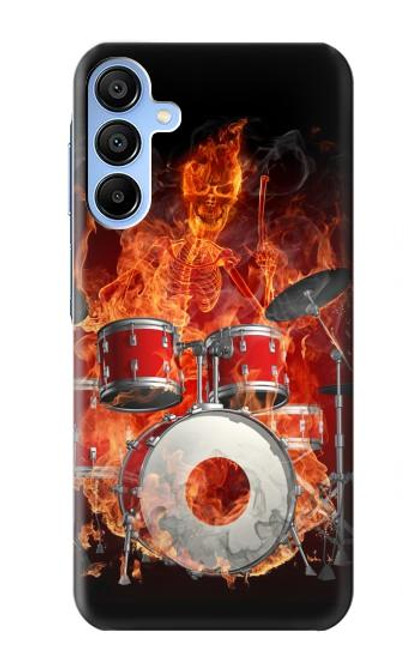 W1431 Skull Drum Fire Rock Hard Case and Leather Flip Case For Samsung Galaxy A15 5G