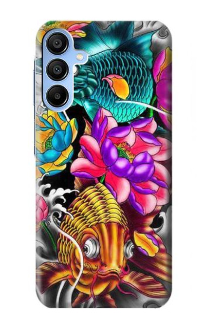 W1630 Fish Japanese Oriental Tattoo Hard Case and Leather Flip Case For Samsung Galaxy A15 5G