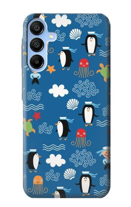 W2572 Marine Penguin Pattern Hard Case and Leather Flip Case For Samsung Galaxy A15 5G