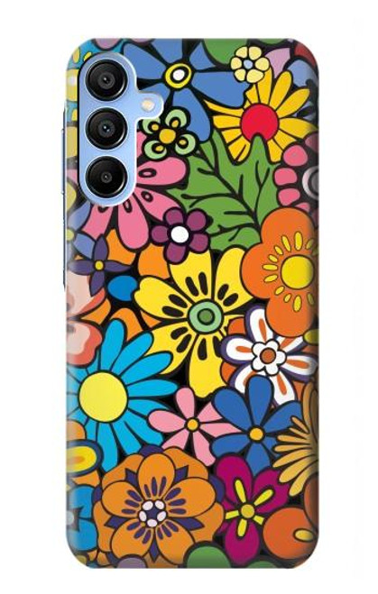 W3281 Colorful Hippie Flowers Pattern Hard Case and Leather Flip Case For Samsung Galaxy A15 5G