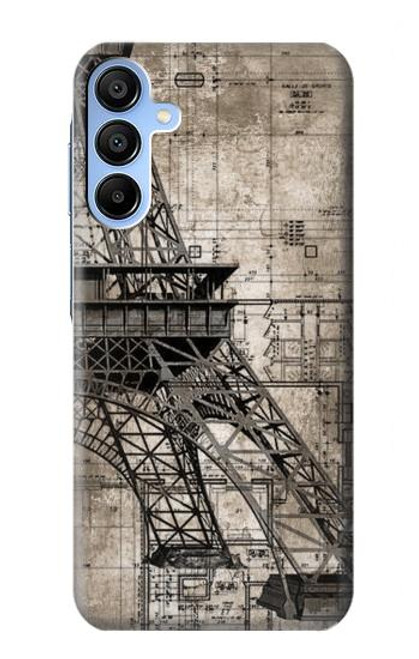 W3416 Eiffel Tower Blueprint Hard Case and Leather Flip Case For Samsung Galaxy A15 5G