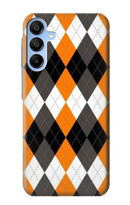 W3421 Black Orange White Argyle Plaid Hard Case and Leather Flip Case For Samsung Galaxy A15 5G