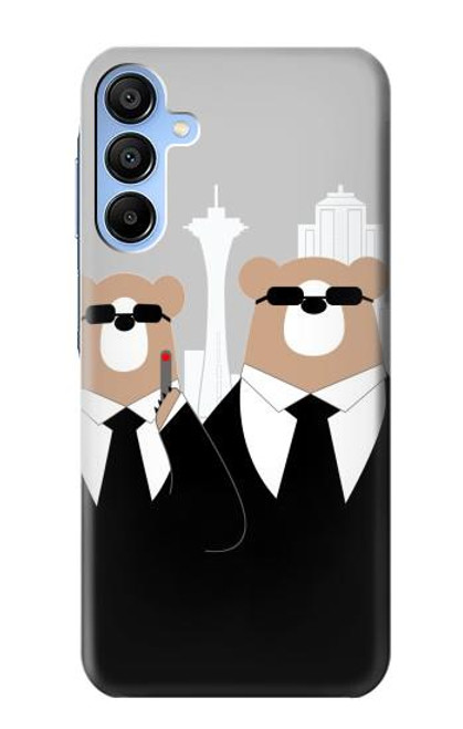 W3557 Bear in Black Suit Hard Case and Leather Flip Case For Samsung Galaxy A15 5G