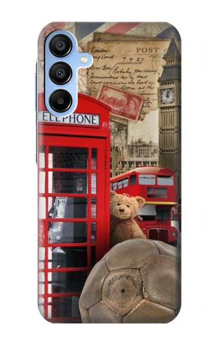 W3856 Vintage London British Hard Case and Leather Flip Case For Samsung Galaxy A15 5G