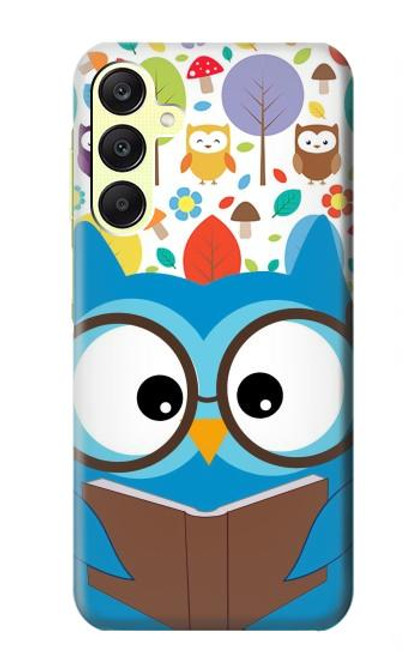 W2521 Cute Nerd Owl Cartoon Hard Case and Leather Flip Case For Samsung Galaxy A25 5G