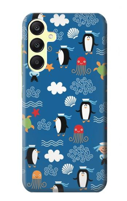 W2572 Marine Penguin Pattern Hard Case and Leather Flip Case For Samsung Galaxy A25 5G