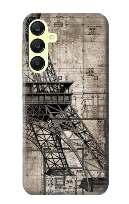 W3416 Eiffel Tower Blueprint Hard Case and Leather Flip Case For Samsung Galaxy A25 5G