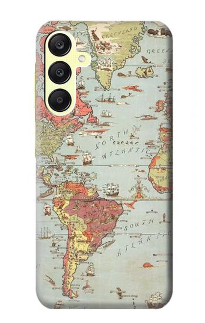 W3418 Vintage World Map Hard Case and Leather Flip Case For Samsung Galaxy A25 5G