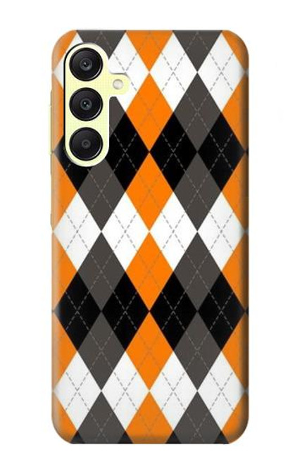 W3421 Black Orange White Argyle Plaid Hard Case and Leather Flip Case For Samsung Galaxy A25 5G