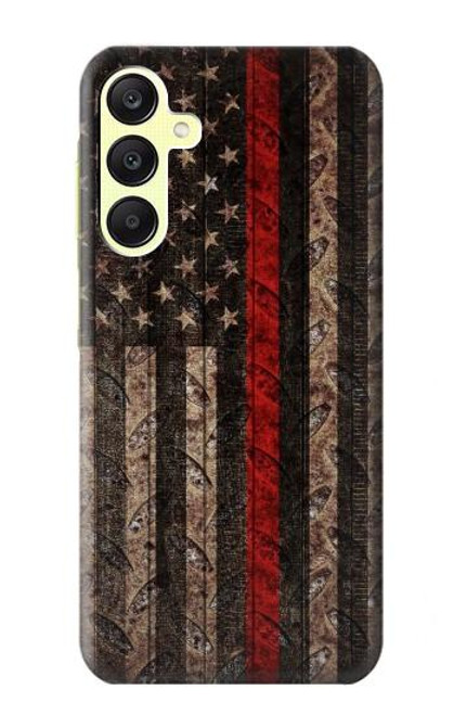 W3804 Fire Fighter Metal Red Line Flag Graphic Hard Case and Leather Flip Case For Samsung Galaxy A25 5G