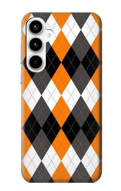 W3421 Black Orange White Argyle Plaid Hard Case and Leather Flip Case For Samsung Galaxy A35 5G