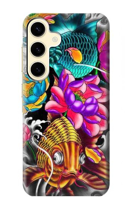 W1630 Fish Japanese Oriental Tattoo Hard Case and Leather Flip Case For Samsung Galaxy S24