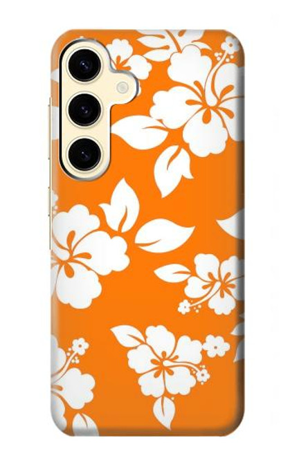 W2245 Hawaiian Hibiscus Orange Pattern Hard Case and Leather Flip Case For Samsung Galaxy S24