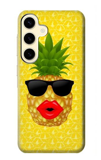 W2443 Funny Pineapple Sunglasses Kiss Hard Case and Leather Flip Case For Samsung Galaxy S24