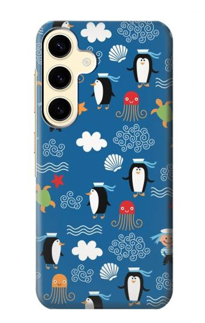 W2572 Marine Penguin Pattern Hard Case and Leather Flip Case For Samsung Galaxy S24