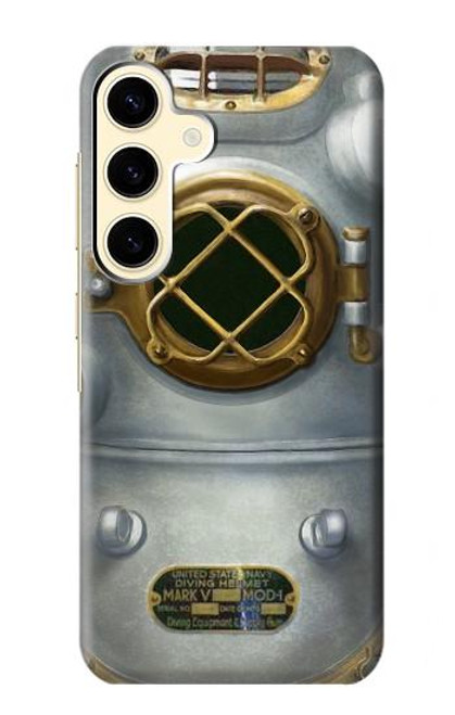 W2646 Vintage Deep Sea Diver Helmet Hard Case and Leather Flip Case For Samsung Galaxy S24