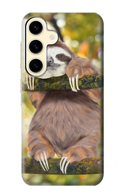 W3138 Cute Baby Sloth Paint Hard Case and Leather Flip Case For Samsung Galaxy S24