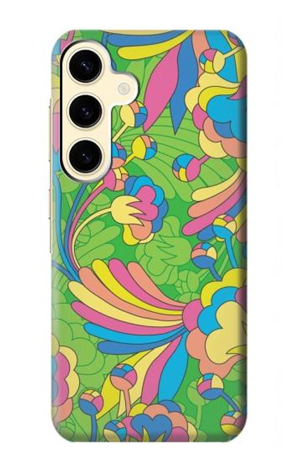 W3273 Flower Line Art Pattern Hard Case and Leather Flip Case For Samsung Galaxy S24