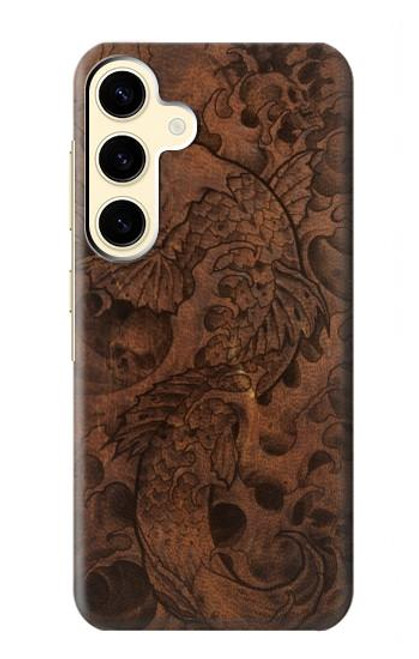 W3405 Fish Tattoo Leather Graphic Print Hard Case and Leather Flip Case For Samsung Galaxy S24