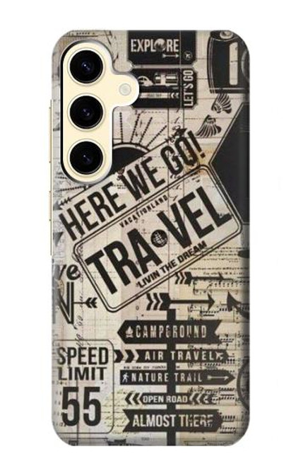 W3441 Vintage Travel Hard Case and Leather Flip Case For Samsung Galaxy S24