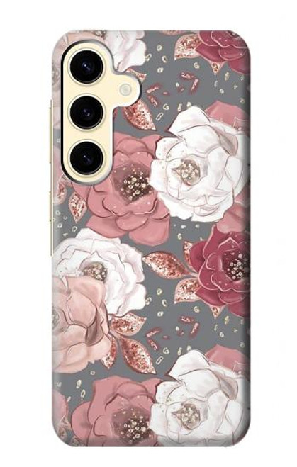 W3716 Rose Floral Pattern Hard Case and Leather Flip Case For Samsung Galaxy S24