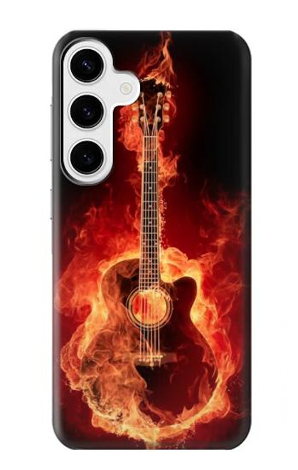 W0415 Fire Guitar Burn Hard Case and Leather Flip Case For Samsung Galaxy S24 Plus