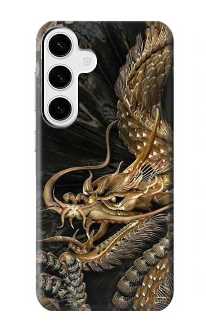 W0426 Gold Dragon Hard Case and Leather Flip Case For Samsung Galaxy S24 Plus