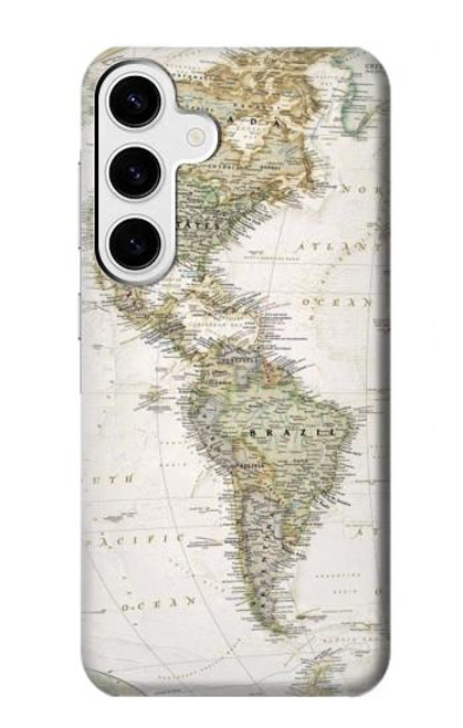 W0604 World Map Hard Case and Leather Flip Case For Samsung Galaxy S24 Plus