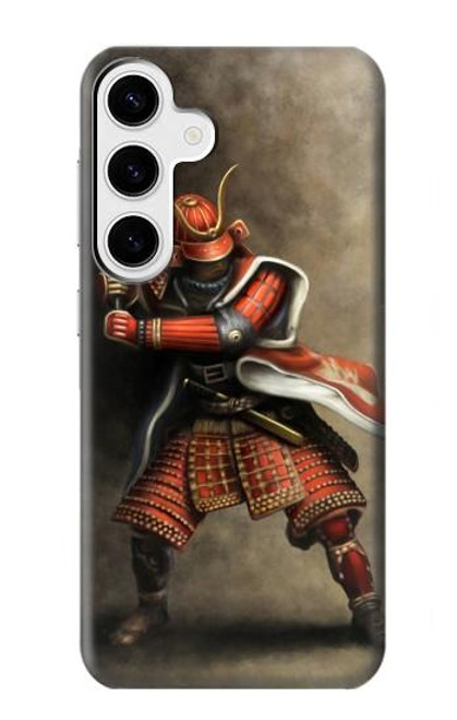 W0796 Japan Red Samurai Hard Case and Leather Flip Case For Samsung Galaxy S24 Plus