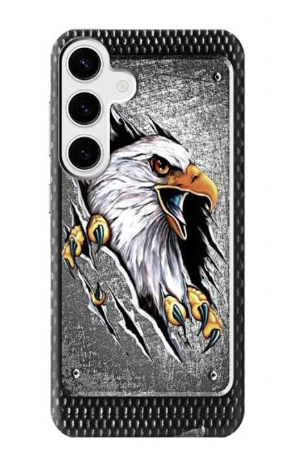 W0855 Eagle Metal Hard Case and Leather Flip Case For Samsung Galaxy S24 Plus